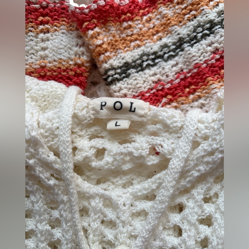 POL Crochet ls pullover Top w/pompoms.Flare Sleeves Sz Large.Bohemian Look. - Picture 6 of 7